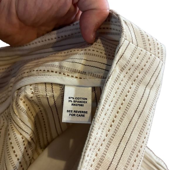 CATO Women 12 Ivory Brown Striped Capri Pants Button Casual Office Business - Picture 9 of 11